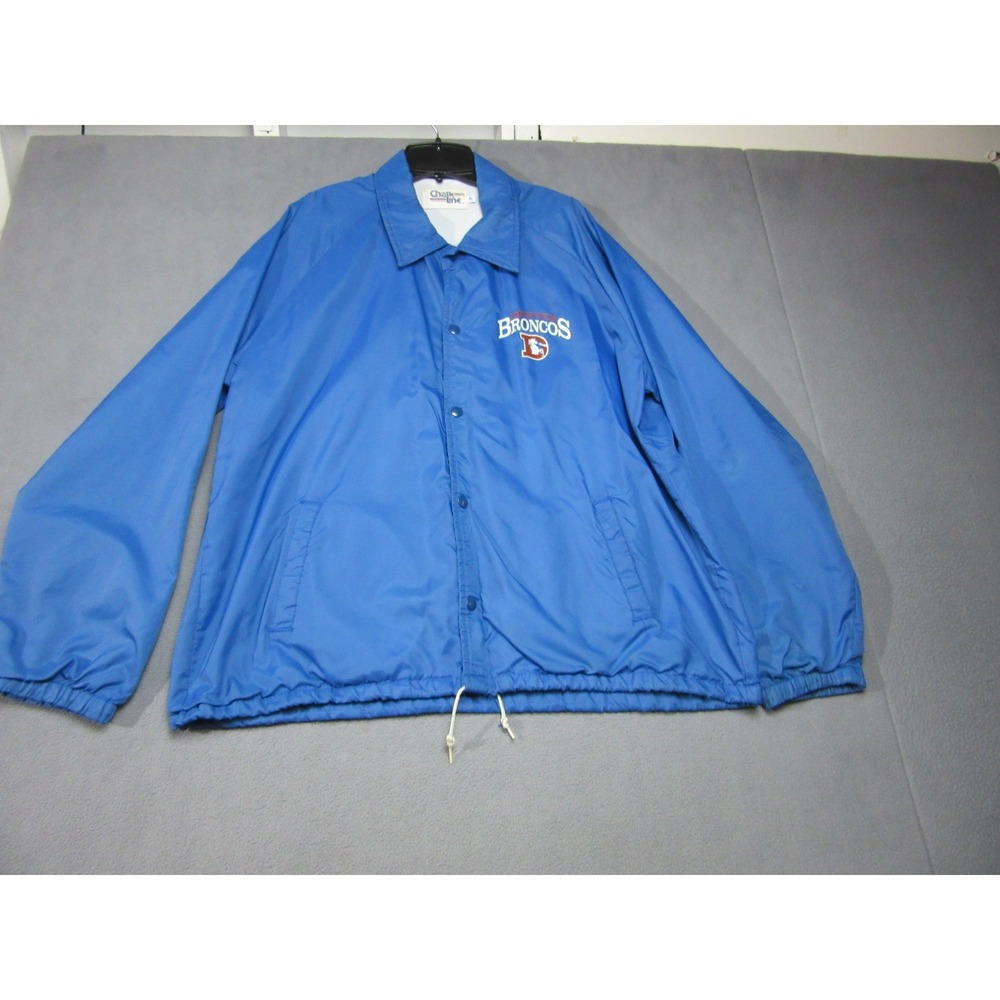 Vintage Denver Broncos Jacket Chalk Line Coach Mens XL Blue Lined 90sNFL USA